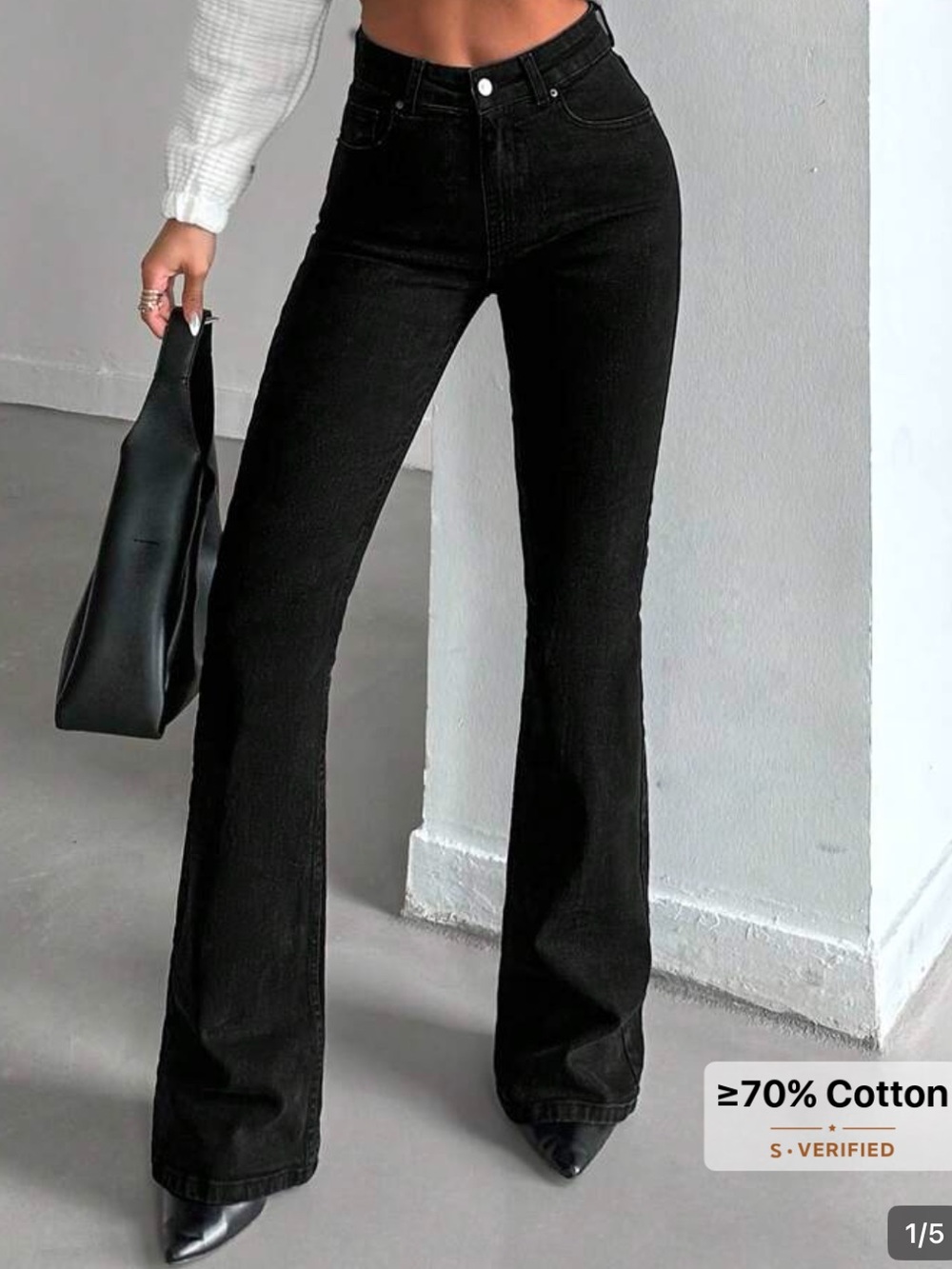 SHEIN Black High-Waist Flared Jeans
